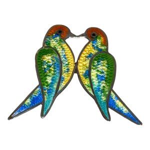 Vtg Mexican Sterling Silver Enamel Lovebird Brooch Pin Birds Jeronimo Fuentes JF